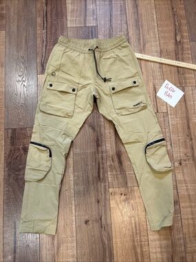 Men's Khaki Cargo Utility Pants with Drawcord Waist
